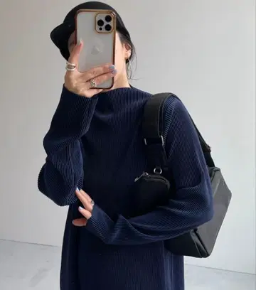 wee9s 데일리 슈퍼 스트레치 플리츠 원피스 네이비