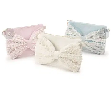 리즈리사 리본 프릴 파우치 클러치백 2색 세트 (핑크&라이트 블루)