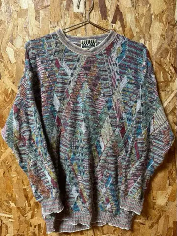 쿠기 스타일 3D 니트 스웨터 멀티 컬러 올 패턴 90s 구제 의류