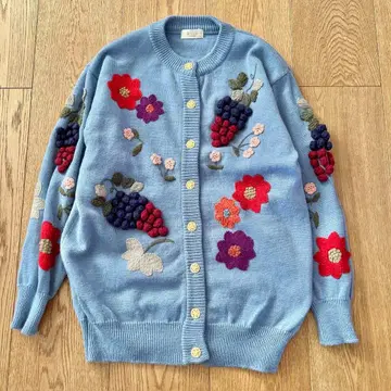 빈티지 레트로 니트 가디건 3D 입체 모티브 포도 꽃