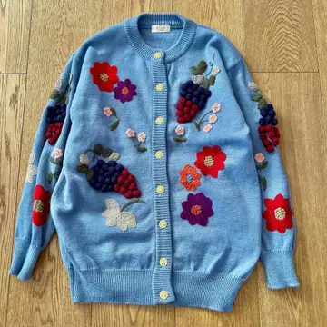 빈티지 레트로 니트 가디건 3D 입체 모티브 포도 꽃