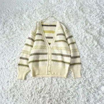 노르딕 무늬 울 블렌드 V넥 보더 가디건 F