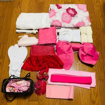 핑크 계열 꽃무늬 유카타 풀세트