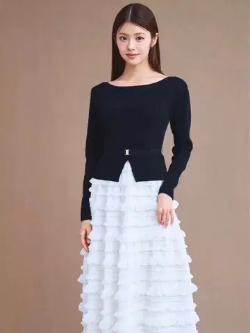 프릴 티어드 니트 도킹 원피스