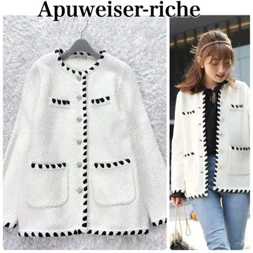 컨디션 최상 아푸와이저 리셰 배색 디자인 니트 자켓 골드 버튼