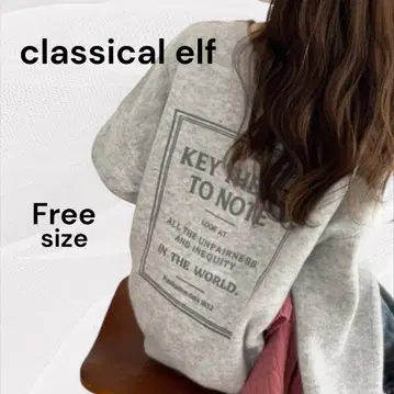 클래식 엘프 그레이 니트 오버사이즈 전후 2way 로고 프린트