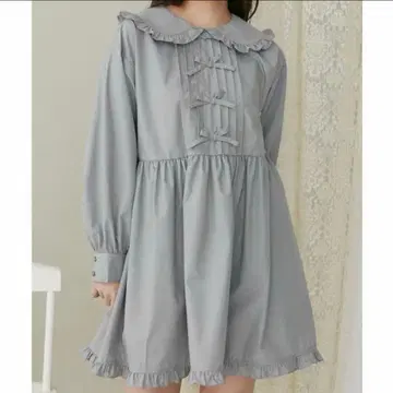 merry jenny 핀턱 리본 미니 원피스 그레이