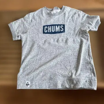 CHUMS 그레이 반팔 맨투맨 로고 프린트