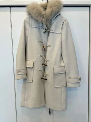 SHIPS 퍼 달린 더플 코트 그레이 화이트