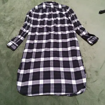 무인양품 플란넬 롱 셔츠 원피스 블랙 x 화이트 체크 무늬 L 사이즈