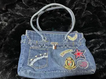 데님 백 패치워크 자수 미사용 새상품