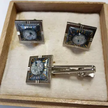 칠보 세공 실버 스퀘어형 커프스와 타이 바 세트