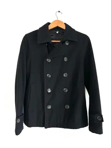블랙 더블 브레스트 피 코트