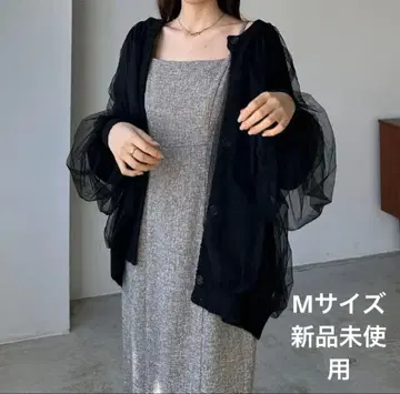 [ Louere ] 볼륨 튤 니트 가디건 튤 비침 M 사이즈