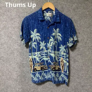 Thums Up 알로하 셔츠 파랑 야자수 자동차