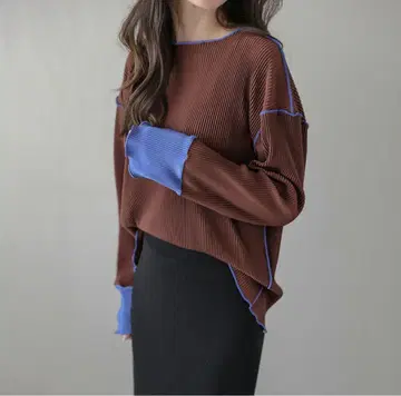 새상품 La-gemme 라지엠 배색 긴팔 상의 브라운