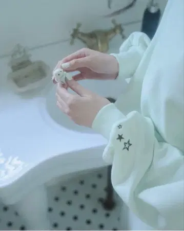 smyeon 크루넥 소매 자수 맨투맨 민트 그린