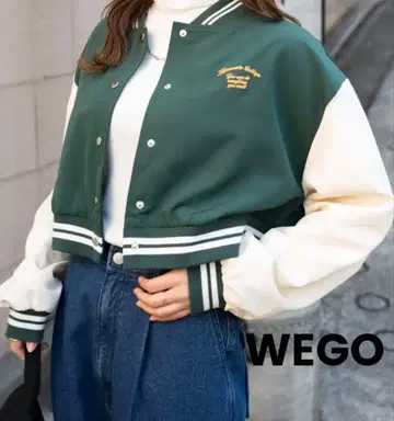 WEGO 숏 바시티 자켓 그린 화이트 F