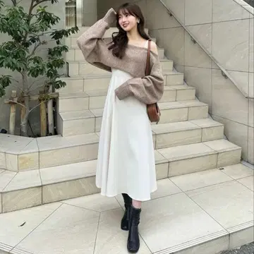 [ holidayandholiday ] 플레어 원피스 니트 셋업