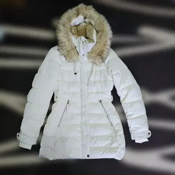 화이트 다운 자켓 퍼 후드