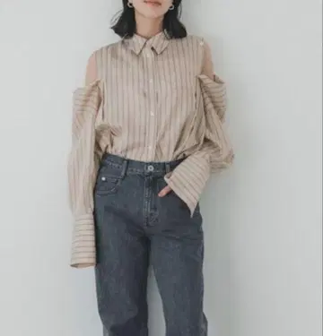 PUBLIC TOKYO 베이지 스트라이프 셔츠 프리 사이즈