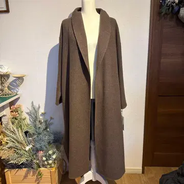 울 혼방 브라운 롱 코트