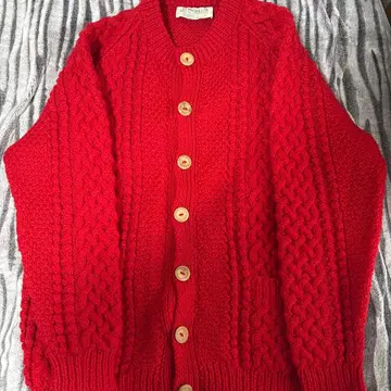INVERALLAN 빨간색 케이블 짜임 노카라 가디건 L