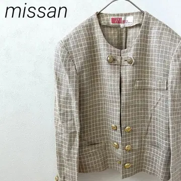missan 노카라 자켓 체크 무늬 포켓 부착 골드 버튼 레트로