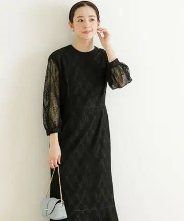 어반 리서치 리프 레이스 페플럼 원피스 블랙 포멀