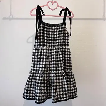 evelyn 숄더 리본 트위드 티어드 원피스 하운드투스