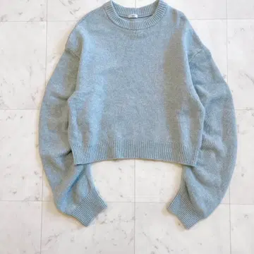 IENA 미들 게이지 개더 슬리브 니트 (색스 블루) 캐시미어 울 혼방