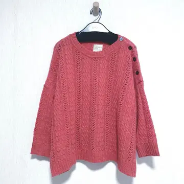 이치 케이블 니트 빨간색 울 주홍색 빅 사이즈