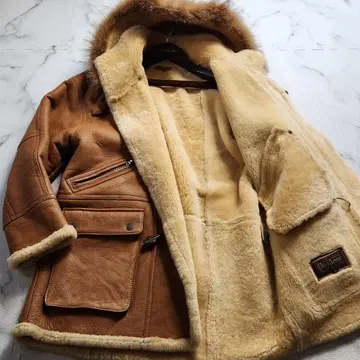 최고급 프랑스 가죽 사용 XXL 상당 2way 더플 코트 리얼 무스탕