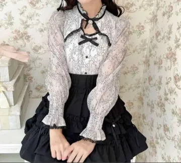 ROJITA 배색 레이스 긴팔 상의 로지타