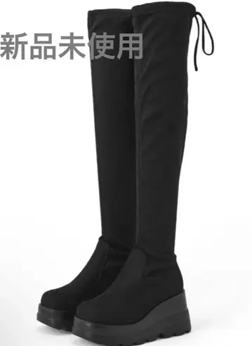 그레일 2Way 통굽 드로스트 리본 니하이 부츠