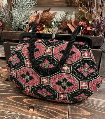 전체 비즈 자수 가마구치 백 파티 레트로 빈티지