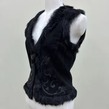 EPOCA 퍼 달린 블랙 스웨이드 베스트 에포카