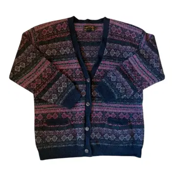 빈티지 총 패턴 니트 가디건 페어 아이 루 패턴 울 100% 구제 의류