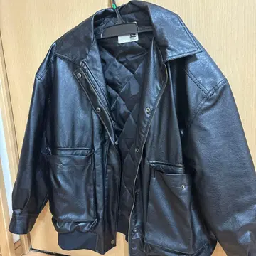 JaVa 페이크 가죽 빈티지 오버 사이즈 블루종