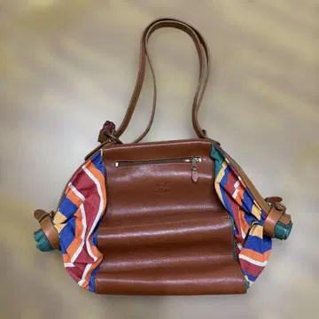 일비종떼 브라운 가죽 스트라이프 핸드백 캔디백