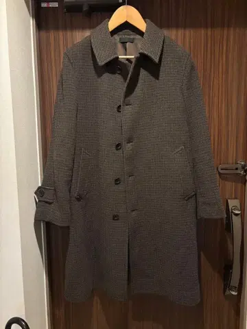 유니클로 싱글 브레스 울 체크 무늬 코트 L