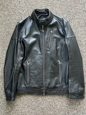 블랙 가죽 싱글 라이더 자켓