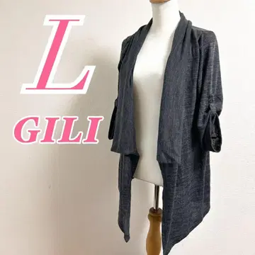 GILI 가디건 차콜 그레이 L 소매 롤업 얇은 소재
