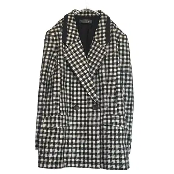 테일러드 자켓 체크 블랙 화이트 울 더블 버튼