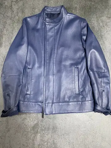 캘빈 클라인 네이비 가죽 싱글 라이더 자켓