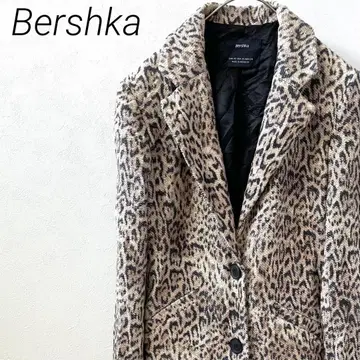 Bershka 체스터 코트 롱 코트 레오파드 무늬 포켓 부착 안감 부착