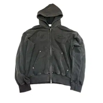 WISH FOR EVER 다크 그레이 후드 부착 후드 맨투맨