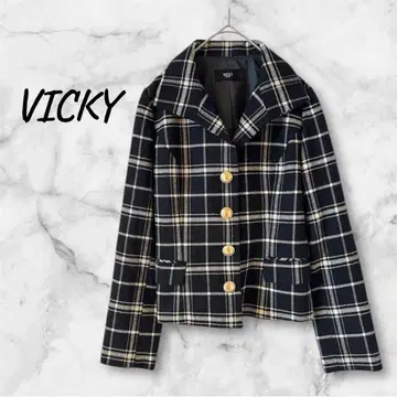 비키 테일러드 자켓 코트 아우터 코트 체크 무늬