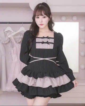 pium 사다리 리본 티어드 셋업 핑크