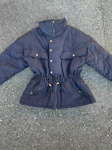 네이비 다운 코트 허리 드로우 스트링 포함